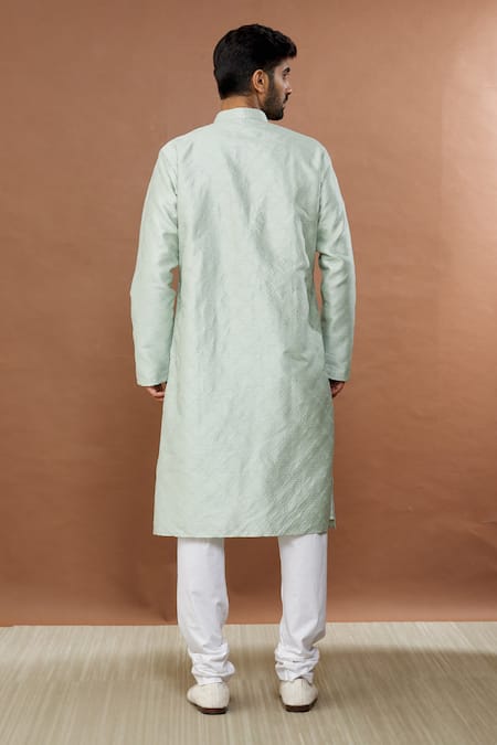 Shop Aham-Vayam Green Silk, Cotton Embroidery Gulistaan Kurta Set at Aza Fashions Shop_Aham-Vayam_Green Silk, Cotton Embroidery Gulistaan Kurta Set _at_Aza_Fashions