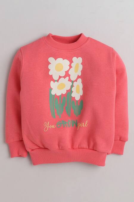 Shop Knitting Doodles Pink Fleece Printed Floral And You Grow Girl Top And Joggers Set at Aza Fashions Shop_Knitting Doodles_Pink Fleece Printed Floral And You Grow Girl Top And Joggers Set_at_Aza_Fashions