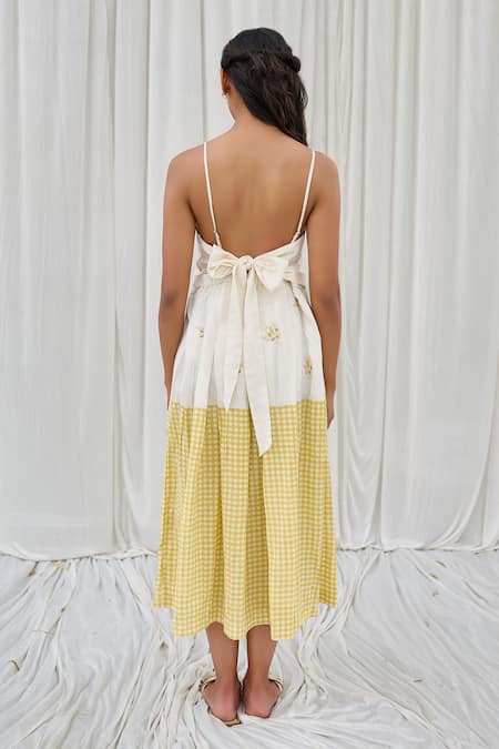 Shop Ayaka Yellow Cotton Embroidery Round Neck Floral Printed Midi Dress at Aza Fashions Shop_Ayaka_Yellow Cotton Embroidery Round Neck Floral Printed Midi Dress _at_Aza_Fashions