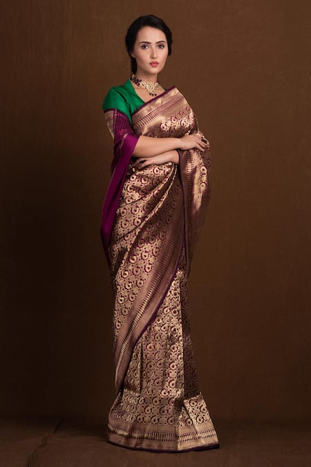 Devissha Katan Silk Banarasi Paisley Woven Handloom Saree 