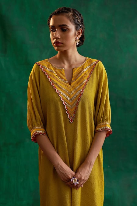 Shop Rekha Agra Green Crinkled Cotton Silk Polka Dots Block Print Embroidered Kimono And Pant Set at Aza Fashions Shop_Rekha Agra_Green Crinkled Cotton Silk Polka Dots Block Print Embroidered Kimono And Pant Set _at_Aza_Fashions