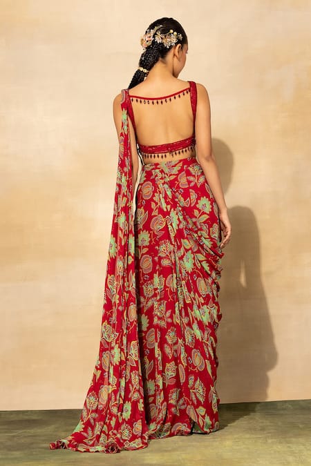 Diyarajvvir Chintz Print Sharara Saree & Blouse Set 
