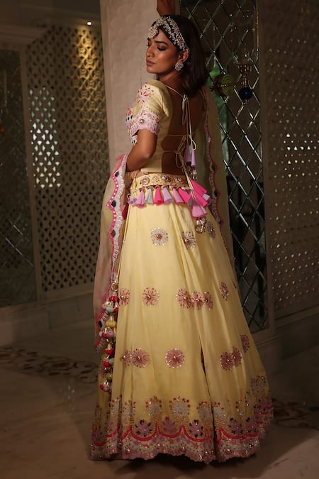 Xoxo Apurva Floral Embroidered Yellow Lehenga Set 
