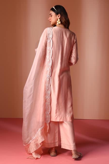 Soha By Harleen And Sona Chanderi Silk Floral Embroidered Kurta Pant Set 