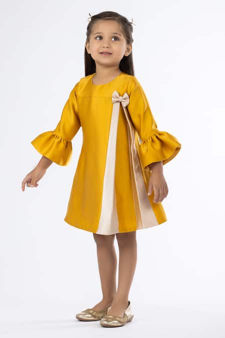 Shop Darleen Kids Couture Yellow Silk, Satin Fiona Dress at Aza Fashions Shop_Darleen Kids Couture_Yellow Silk, Satin Fiona Dress _at_Aza_Fashions