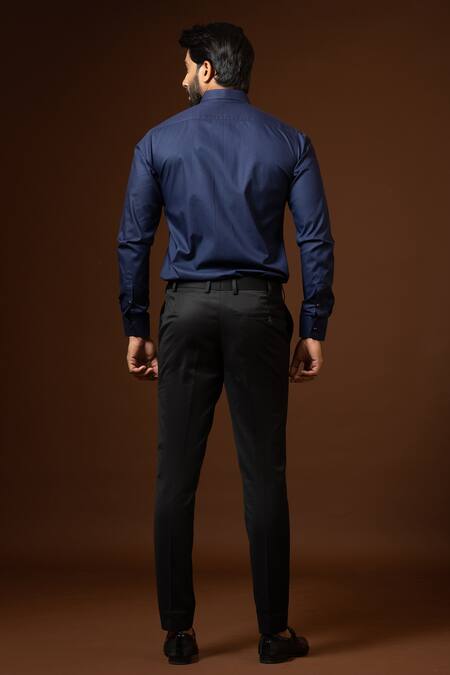 Shop_Paarsh_Blue Cotton Embroidery Cut Dana Yoke Shirt _at_Aza_Fashions
