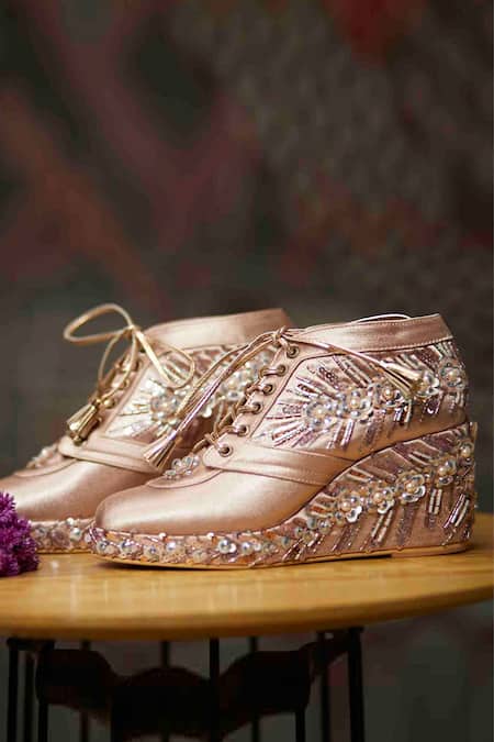 Tiesta Stripe Embroidered Sneaker Wedges 