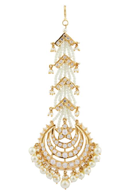 Kiara_Gold Plated Kundan Embellished Maangtika_at_Aza_Fashions