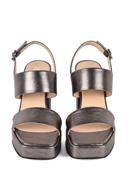 Shop Vanilla Moon Grey Floral Leather Block Heels at Aza Fashions Shop_Vanilla Moon_Grey Floral Leather Block Heels_at_Aza_Fashions