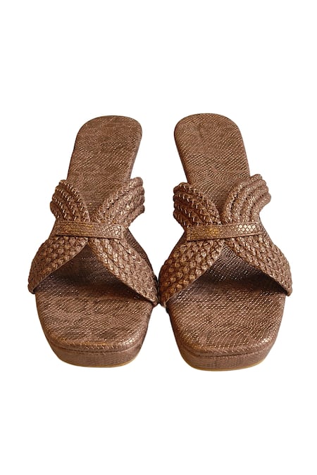 Cinderella By Heena Yusuf Braided Strap Textured Wedges 
