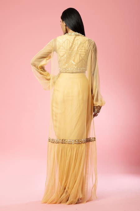 Quench A Thirst Sleeve Embroidered Cape & Dhoti Skirt Set 