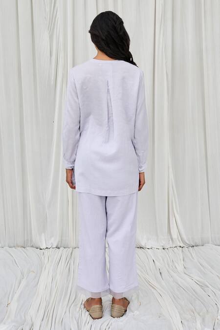 Shop Ayaka Blue Cotton Embroidery Round Neck Straight Floral Top at Aza Fashions Shop_Ayaka_Blue Cotton Embroidery Round Neck Straight Floral Top _at_Aza_Fashions