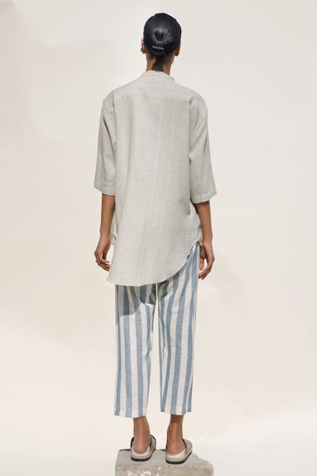 Shop Urvashi Kaur Off White Handloom Cotton Confulence Straight Fit Pant at Aza Fashions Shop_Urvashi Kaur_Off White Handloom Cotton Confulence Straight Fit Pant _at_Aza_Fashions