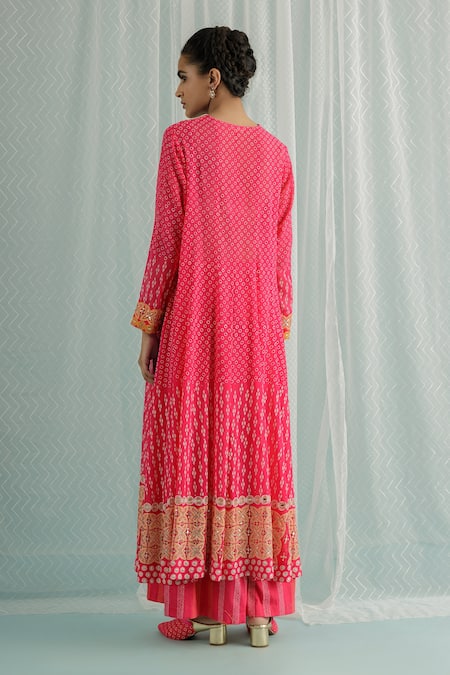 Shop Surbhi Gupta Pink Georgette, Cotton, Organza, Silk Foil Noa Geometric Block Anarkali Set at Aza Fashions Shop_Surbhi Gupta_Pink Georgette, Cotton, Organza, Silk Foil Noa Geometric Block Anarkali Set _at_Aza_Fashions