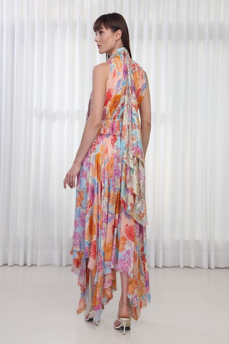 Mandira Wirk Resort Layered Hibiscus Print Maxi Dress 