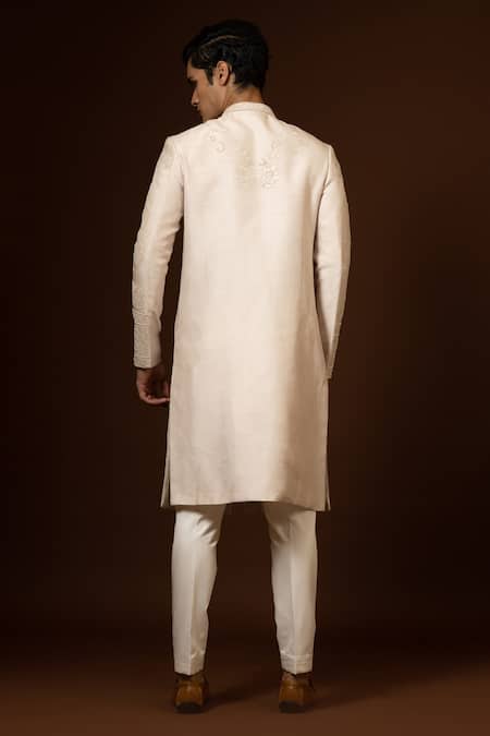 Shop PAARSH Beige Silk, Cotton Diamonds, Embroidery Vintage Sherwani Set at Aza Fashions Shop_PAARSH_Beige Silk, Cotton Diamonds, Embroidery Vintage Sherwani Set _at_Aza_Fashions