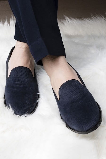 Shop_Coral Haze_Blue Dark Textured Velvet Loafers _at_Aza_Fashions