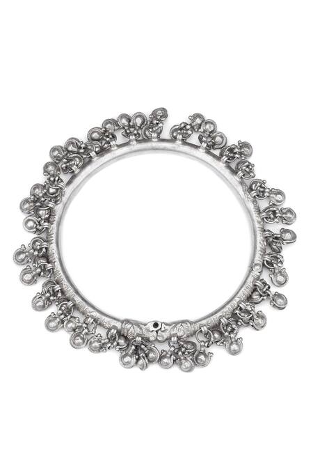 Shop_Sangeeta Boochra_Silver Plated Ghungru Shanaya Embellished Anklet _at_Aza_Fashions