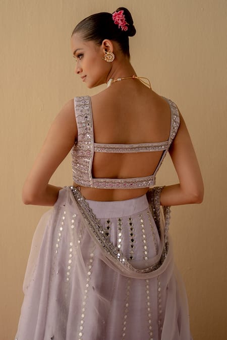 Mint Blush Mirror Embroidered Lehenga Set With Cape 