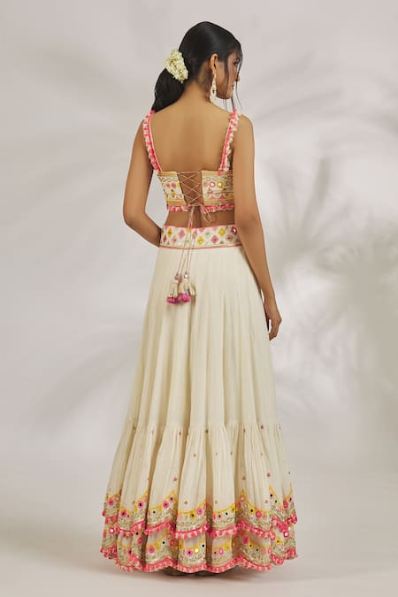 Shop Gopi Vaid Ivory Organza, Cotton Mirrors, Sequins, Vedika Placement Thread Lehenga Set at Aza Fashions Shop_Gopi Vaid_Ivory Organza, Cotton Mirrors, Sequins, Vedika Placement Thread Lehenga Set_at_Aza_Fashions