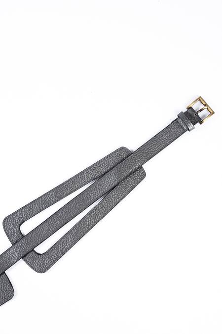 Shop_Trov_Grey Hex Leather Belt _at_Aza_Fashions