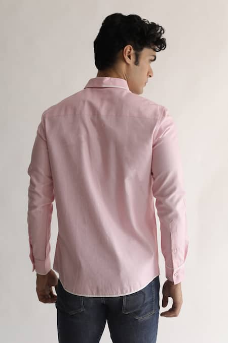 Shop_Kaha_Pink Italian Cotton Plain Brunch Contrast Piping Detail Shirt_at_Aza_Fashions