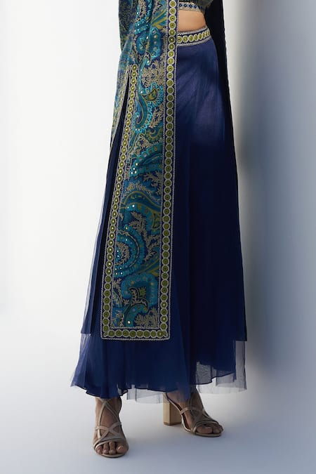 Shop Nadima Saqib Blue Net Embroidery Waistband Palazzo at Aza Fashions Shop_Nadima Saqib_Blue Net Embroidery Waistband Palazzo _at_Aza_Fashions
