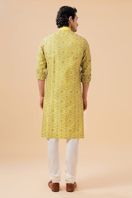 Raghavendra Rathore Blue Floral Mandala Embroidered Kurta 