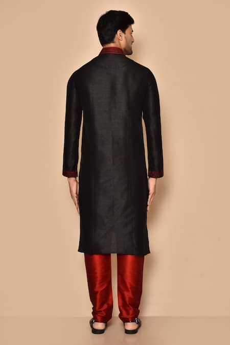 Shop Arihant Rai Sinha Black Silk Embroidery Placed Paisley Pattern Kurta Churidar Set at Aza Fashions Shop_Arihant Rai Sinha_Black Silk Embroidery Placed Paisley Pattern Kurta Churidar Set _at_Aza_Fashions