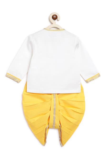 Shop Tiber Taber White Cotton Embroidery Krishna Kurta And Dhoti Set at Aza Fashions Shop_Tiber Taber_White Cotton Embroidery Krishna Kurta And Dhoti Set _at_Aza_Fashions