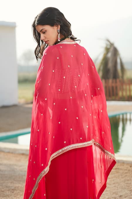 Basanti - Kapde Aur Koffee Placement Embroidered Cape & Draped Skirt Set 