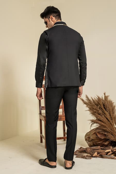 Shop Abkasa Black Terrycloth Embroidery Thread Work Bundi at Aza Fashions Shop_Abkasa_Black Terrycloth Embroidery Thread Work Bundi _at_Aza_Fashions