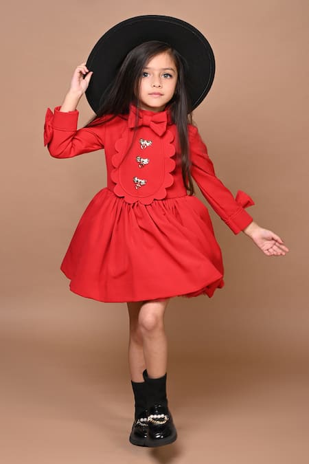 Shop Hoity Moppet Red Crepe, Satin Bows Imported Dress at Aza Fashions Shop_Hoity Moppet_Red Crepe, Satin Bows Imported Dress _at_Aza_Fashions
