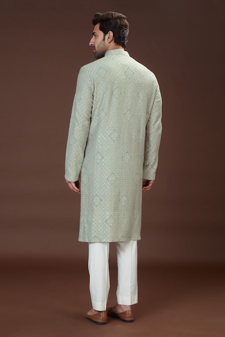 Shop_Kasbah_Grey Georgette Embroidery Chikankari Kurta Set _at_Aza_Fashions