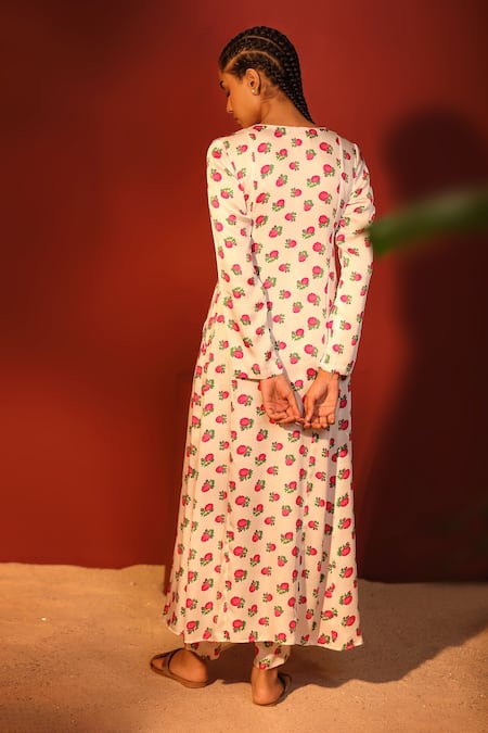 Shetab Kazmi Floral Digital Print Angrakha Kurta Pant Set 