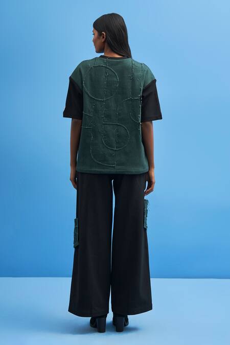 Shop Siddhant Agrawal Black Cotton Round Neck Shoji Patch Work T-shirt at Aza Fashions Shop_Siddhant Agrawal_Black Cotton Round Neck Shoji Patch Work T-shirt _at_Aza_Fashions