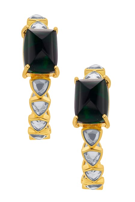 Shop Isharya Green Mirrors, Stones Ruhaniyat Hydro Emerald And Hoops at Aza Fashions Shop_Isharya_Green Mirrors, Stones Ruhaniyat Hydro Emerald And Hoops _at_Aza_Fashions