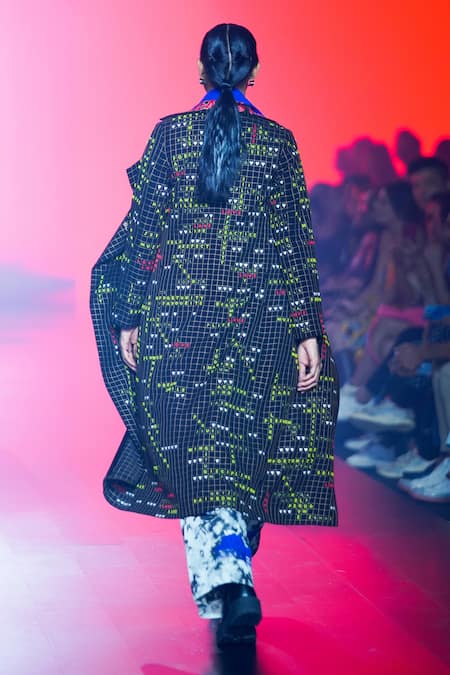 Shahin Mannan Crossword Embroidered Wrap Coat 