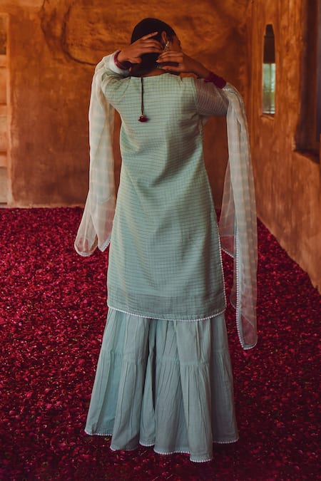 Karaj Jaipur Flower Embroidered Kurta Sharara Set 