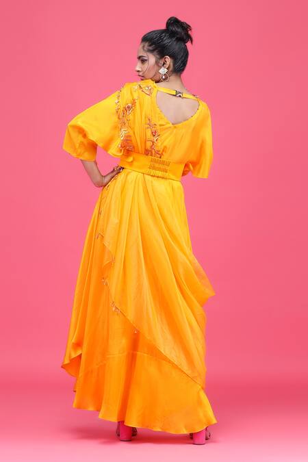 Raasa Silk Dress With Embroidered Drape 