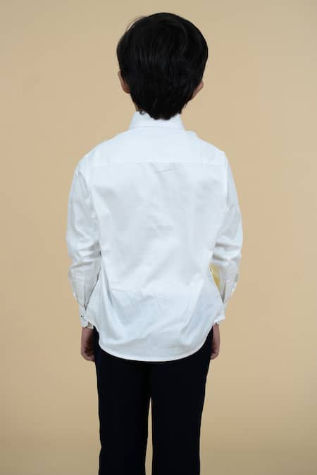 Shop Little Boys Closet White Cotton Color Block Shirt at Aza Fashions Shop_Little Boys Closet_White Cotton Color Block Shirt_at_Aza_Fashions