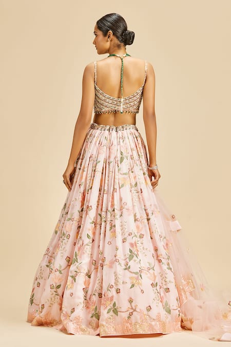 Shop Nitika Gujral Pink Lehenga Georgette And Dupatta & Blouse Net Embroidery Resham Floral Set at Aza Fashions Shop_Nitika Gujral_Pink Lehenga Georgette And Dupatta & Blouse Net Embroidery Resham Floral Set _at_Aza_Fashions