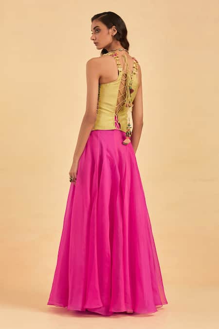 Aum By Asit And Ashima Hand Embroidered Floral Bloom Corset With Skirt 