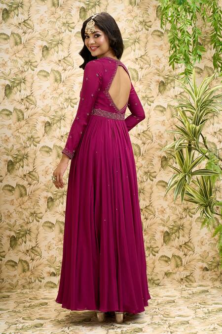 Shop Aariyana Couture Purple Viscose, Modal, Net Sequins, Beads Plunge Neck And Work Anarkali Set at Aza Fashions Shop_Aariyana Couture_Purple Viscose, Modal, Net Sequins, Beads Plunge Neck And Work Anarkali Set_at_Aza_Fashions