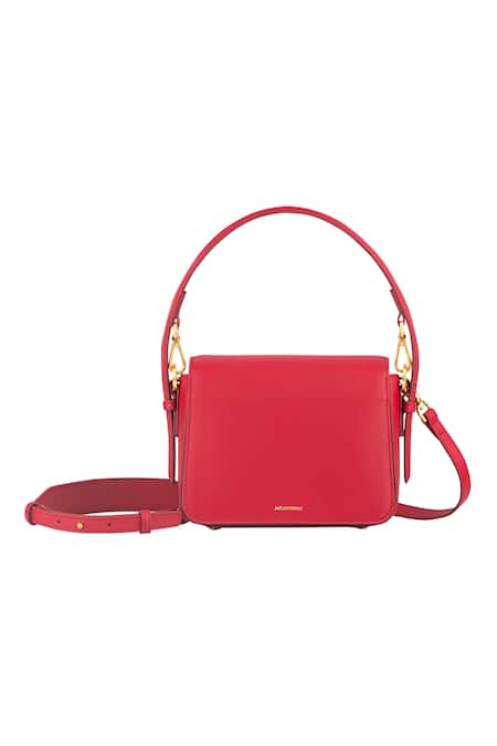 Shop_Aranyani_Red Embroidered Flower Hand Bag_at_Aza_Fashions