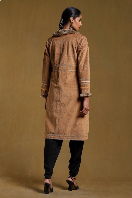 Ritu Kumar Embroidered Long Fur Jacket 