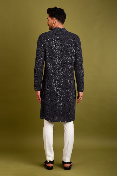 Shop_Chatenya Mittal_Blue Georgette Thread And Sequin Embroidered Kurta Set _at_Aza_Fashions