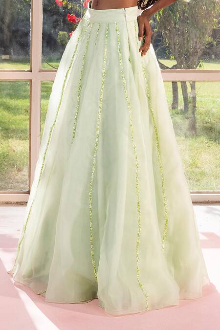 Buy_Saanjh By Lea_Green Organza Sequins Vanya Embellished Lehenga _Online_at_Aza_Fashions