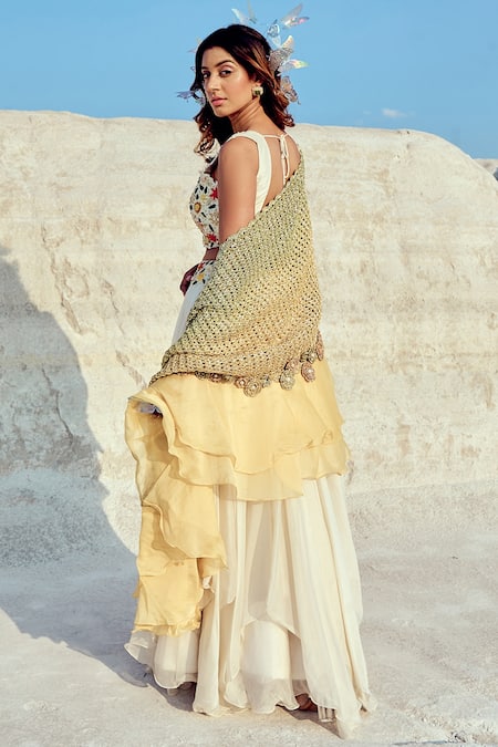 Nikita Vishakha_White Organza, Jacquard, Net Metallic Thread, Hand Blouse Lehenga Set _Online_at_Aza_Fashions