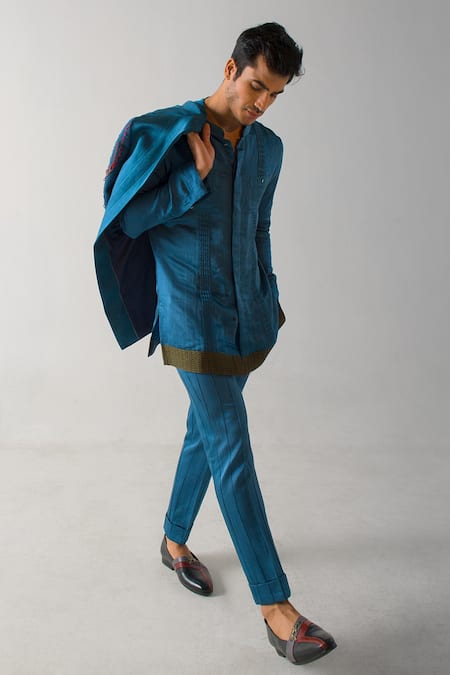 Jatin Malik Stripe Pintuck Short Kurta 